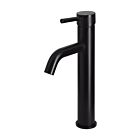 Meir matte black basin mixer round with high curved spout