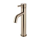 Meir rose-gold basin mixer round with high curved spout