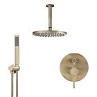 Meir rose-gold wall mixer shower set round - set 12 (large rosette)