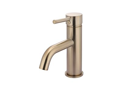 Meir rose-gold basin mixer round with curved spout