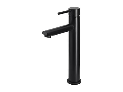 Meir matte black basin mixer round with high straight spout