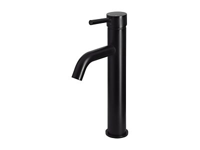 Meir matte black basin mixer round with high curved spout