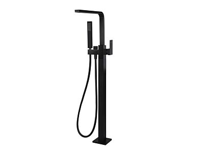 Meir matte black freestanding bath mixer square with hand shower