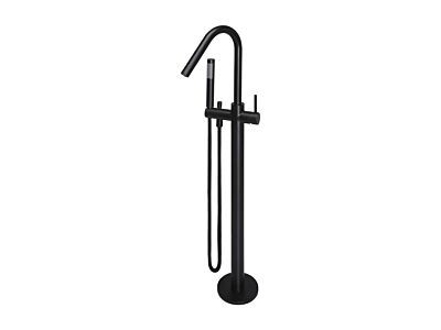 Meir matte black freestanding bath mixer round with hand shower