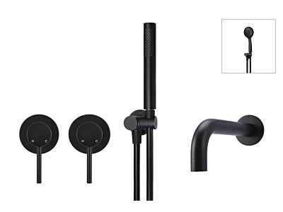 Meir matte black wall mixer bath set round - set 1