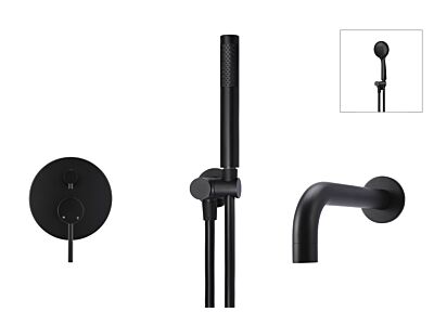Meir matte black wall mixer bath set round - set 2 (large rosette)