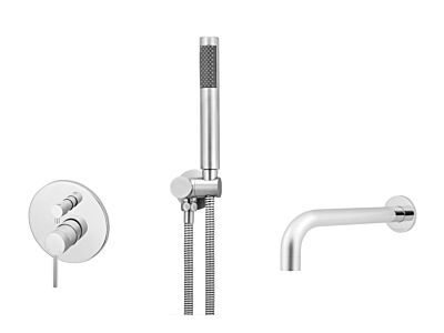 Meir polished-chrome wall mixer bath set round - set 2 (large rosette)