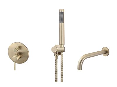 Meir rose-gold wall mixer bath set round - set 2 (large rosette)