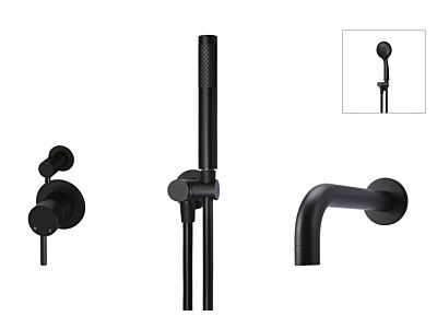 Meir matte black wall mixer bath set round - set 3 (small rosette)