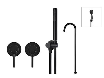 Meir matte black wall mixer bath set round - set 6