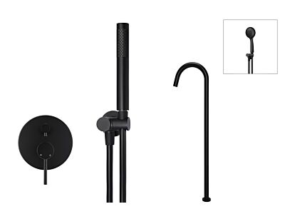 Meir matte black wall mixer bath set round - set 7 (large rosette)