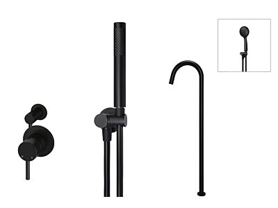 Meir matte black wall mixer bath set round - set 8 (small rosette)