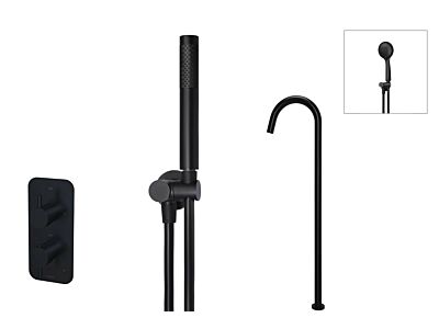 Meir matte black built-in thermostatic bath set round - set 9