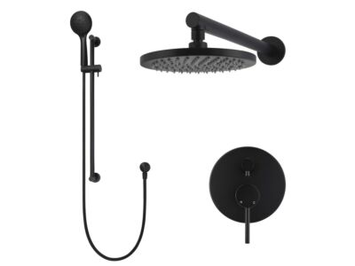Meir matte black wall mixer shower set round - set 2 (large rosette)