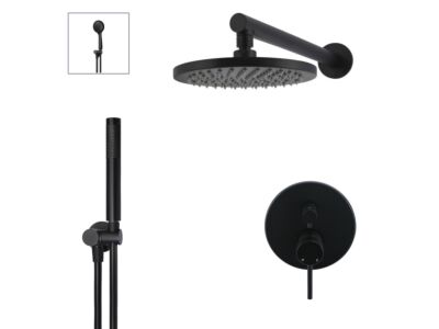 Meir matte black wall mixer shower set round - set 5 (large rosette)