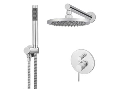 Meir polished-chrome wall mixer shower set round - set 5 (large rosette)