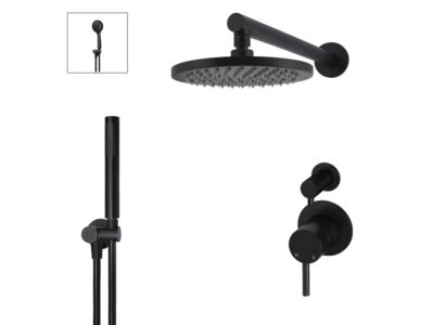 Meir matte black wall mixer shower set round - set 6 (small rosette)