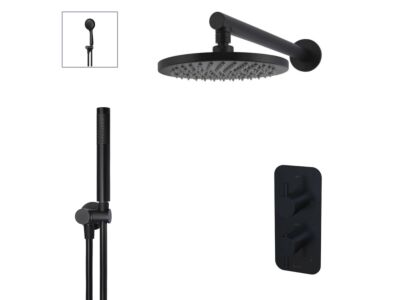 Meir matte black built-in thermostatic shower set round - set 7