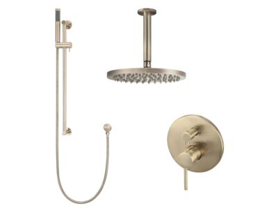 Meir rose-gold wall mixer shower set round - set 9 (large rosette)