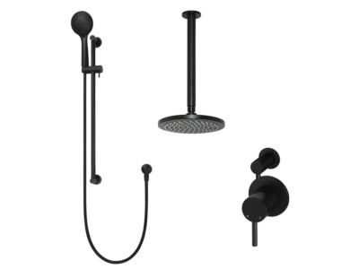 Meir matte black wall mixer shower set round - set 10 (small rosette)