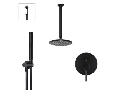 Meir matte black wall mixer shower set round - set 12 (large rosette)