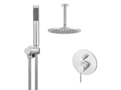 Meir polished-chrome wall mixer shower set round - set 12 (large rosette)