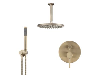 Meir rose-gold wall mixer shower set round - set 12 (large rosette)