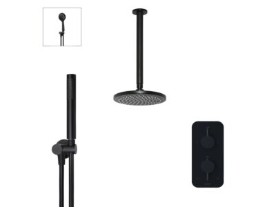Meir matte black built-in thermostatic shower set round - set 14