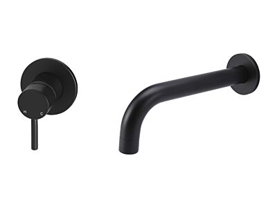 Meir matte black wall mixer set round - set 2 (spout 21 cm / handle short)