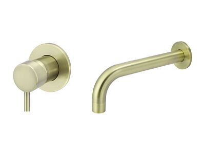 Meir tiger bronze gold wall mixer set round - set 2 (spout 21 cm / handle short)