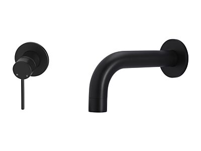 Meir matte black wall mixer set round - set 3 (spout 13 cm / handle long)