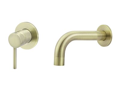 Meir tiger bronze gold wall mixer set round - set 3 (spout 13 cm / handle long)