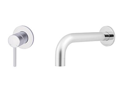 Meir polished-chrome wall mixer set round - set 3 (spout 13 cm / handle long)