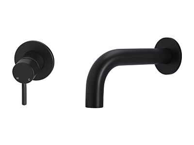 Meir matte black wall mixer set round - set 4 (spout 13 cm / handle short)