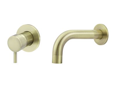 Meir tiger bronze gold wall mixer set round - set 4 (spout 13 cm / handle short)