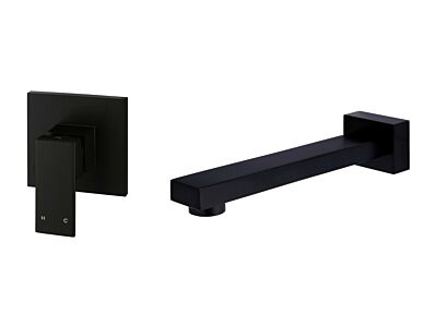 Meir matte black wall mixer set square - set 1 (spout 20 cm / handle long)