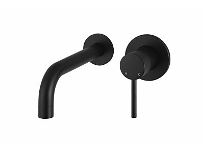 Meir matte black wall mixer set round - set 1 (spout 21 cm / handle long)